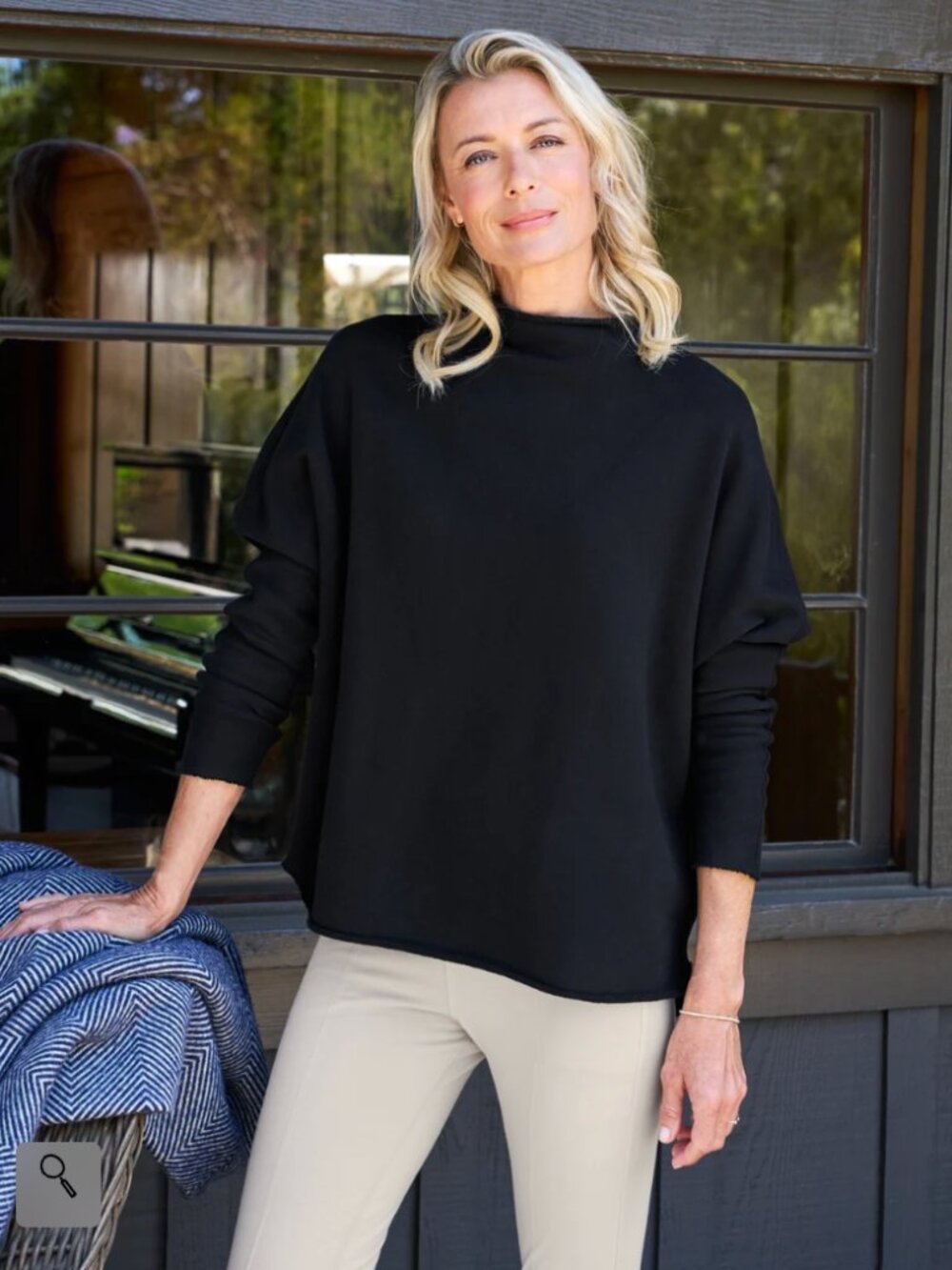 Frank & Eileen Effie Long-Sleeve Funnel Neck Capelet in Black - Size Medium